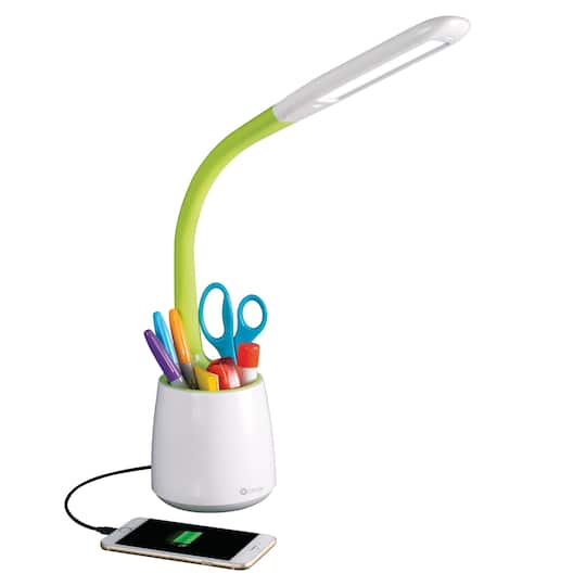 OttLite Wellness Series 23&#x22; White &#x26; Green Organize LED Desk Lamp